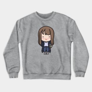 Cute Korean Hipster Girl Cartoon Crewneck Sweatshirt